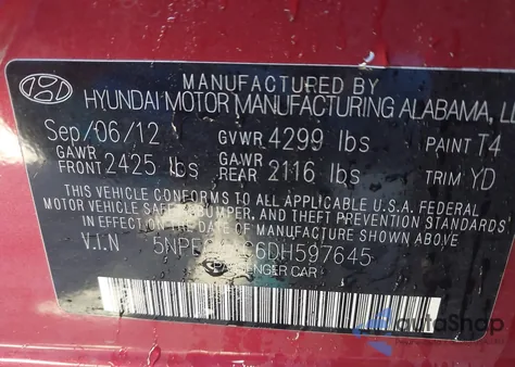 2013 Hyundai Sonata Limited from USA, damaged, VIN 5NPEC4AC6DH597645